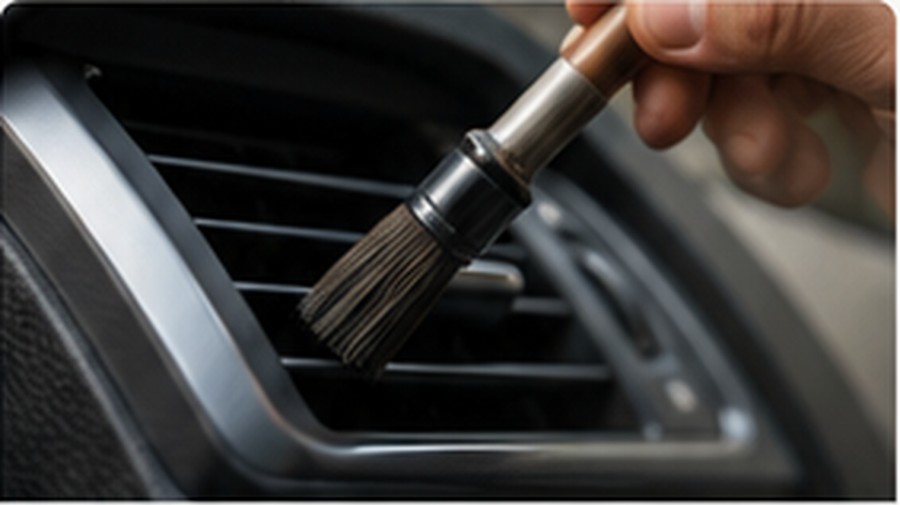 Pinceau de detailing utilisé dans une grille d’aération